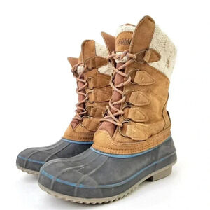 Khombu Cozy Crochet Knit Tall Duck Boots - 6.5
